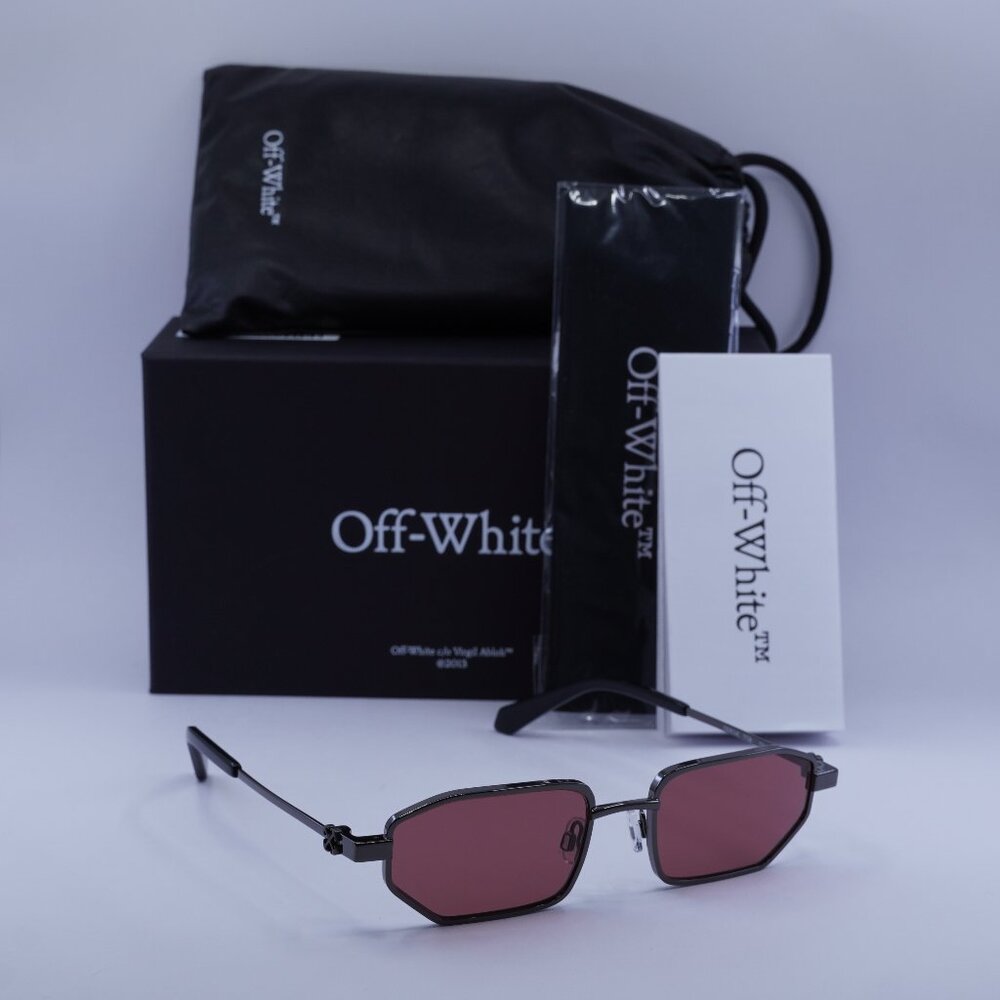 Off-White OERI14J LOA 7728 Geometric Sunglasses – Gunmetal/Burgundy